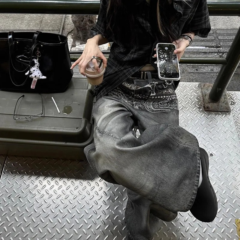 Womens Fashion Straight Printed Casual Denim Pants Arrival Female Wideleg Jeans Trendy Trousers 250807