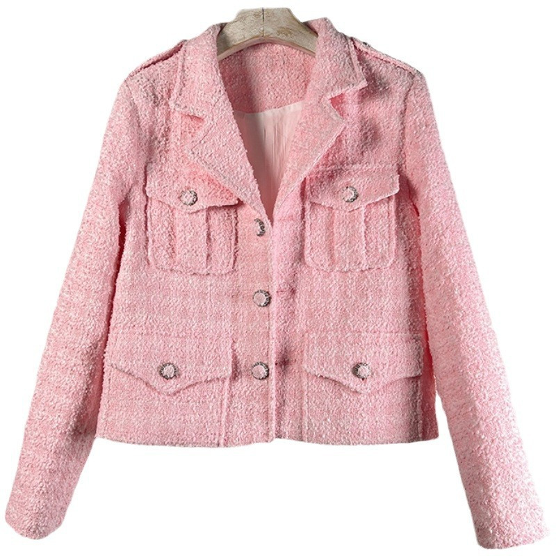 Spring and Autumn New Elegant Tweed Slim Top French Socialite Elegance Thin Long Sleeve Short Coat for Women