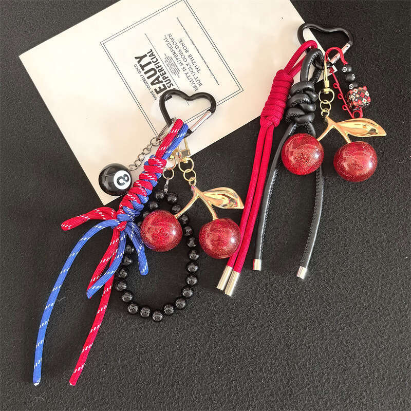 DHessentials Luxury Cherry Bag Charm - Unique Korean Style Keychain for Backpacks & Purses, High-End Mixed Material Accessory (60g)