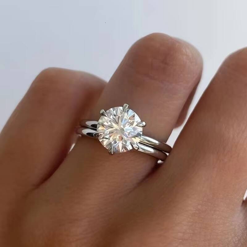 Top Quality Luxury Wedding Jewelry 3ct Round Brilliant Cut VVS Moissanite Diamond 18K Solid Gold Engagement Rings for Women