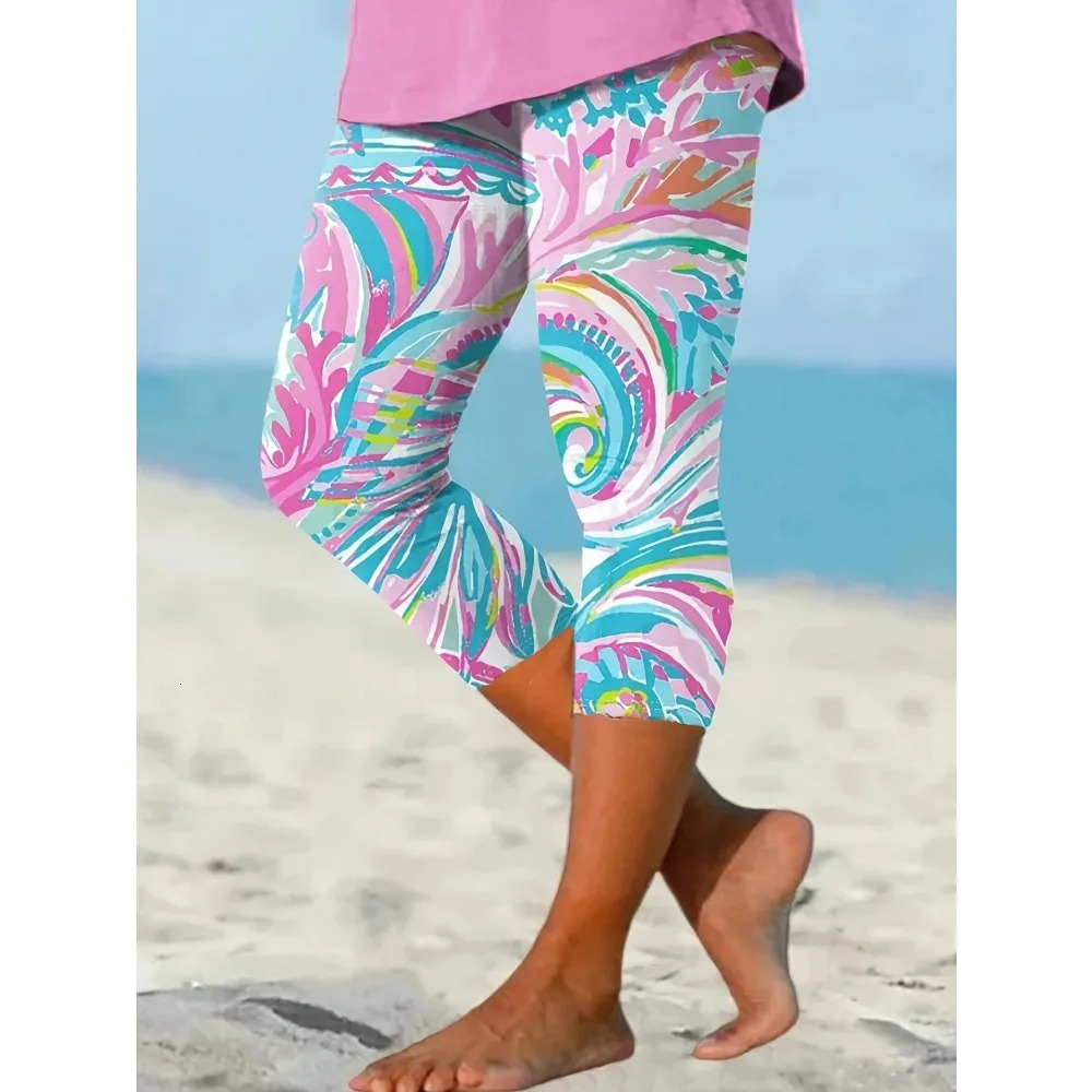 Plus Size Fashion Womens Cropped Printed trendy trousers Tight Pants Sevenpoint Leggings 250805