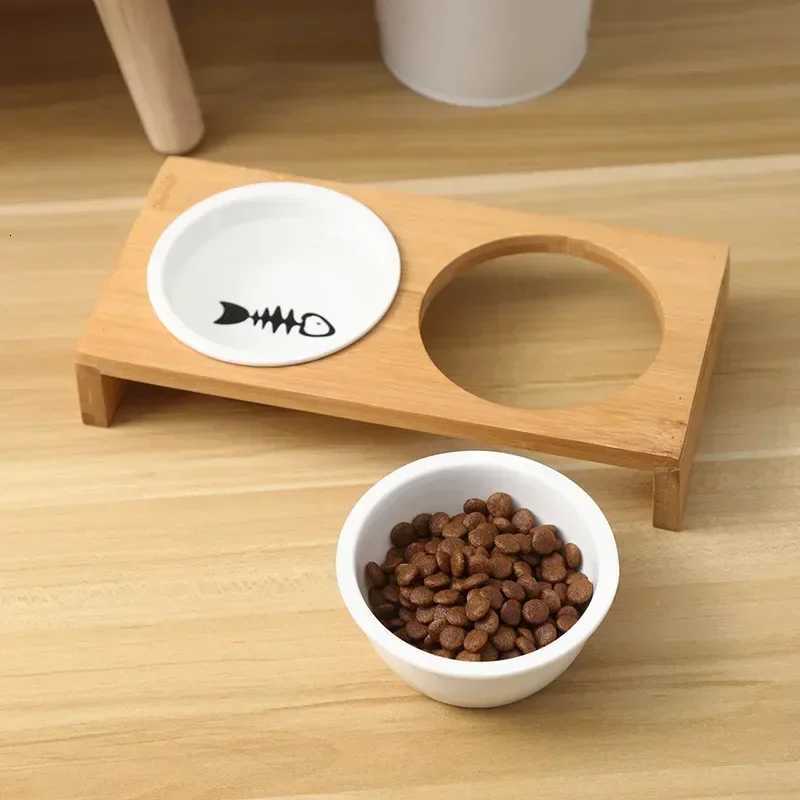 Hot Sale Cat Dog Feeders Bowls Bamboo Tableware Ceramic Pet Food Water Bowl High Grade Antiskid Pet Supplies Dog Cat Bowl Y250806