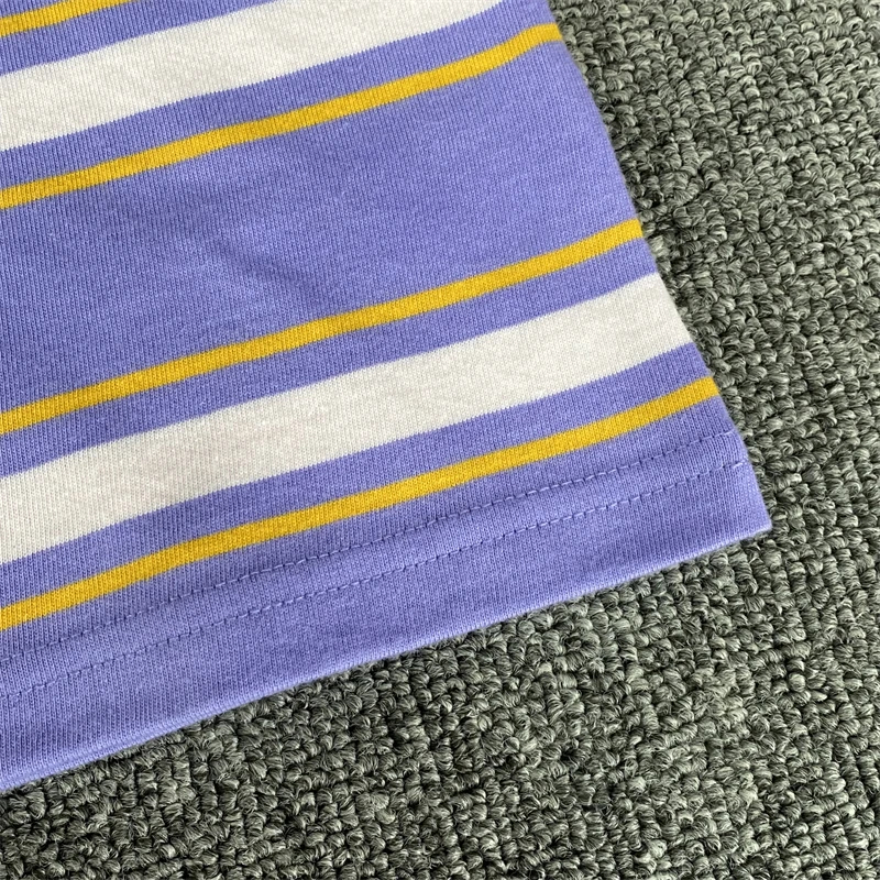 Drew House New Mens Clothing Striped purple T shirt men's and women's printed loose short sleeve T-shirt Designer luxury