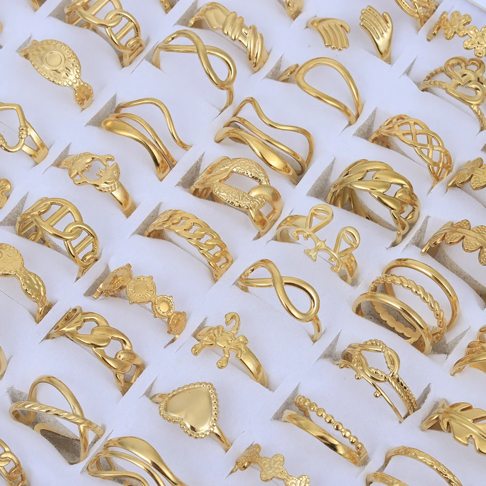 20 Pieces/Lot Vintage Adjustable Stainless Steel Rings Mixed Oil Pressure Steel Men and Women Couple Finger Ring 250730