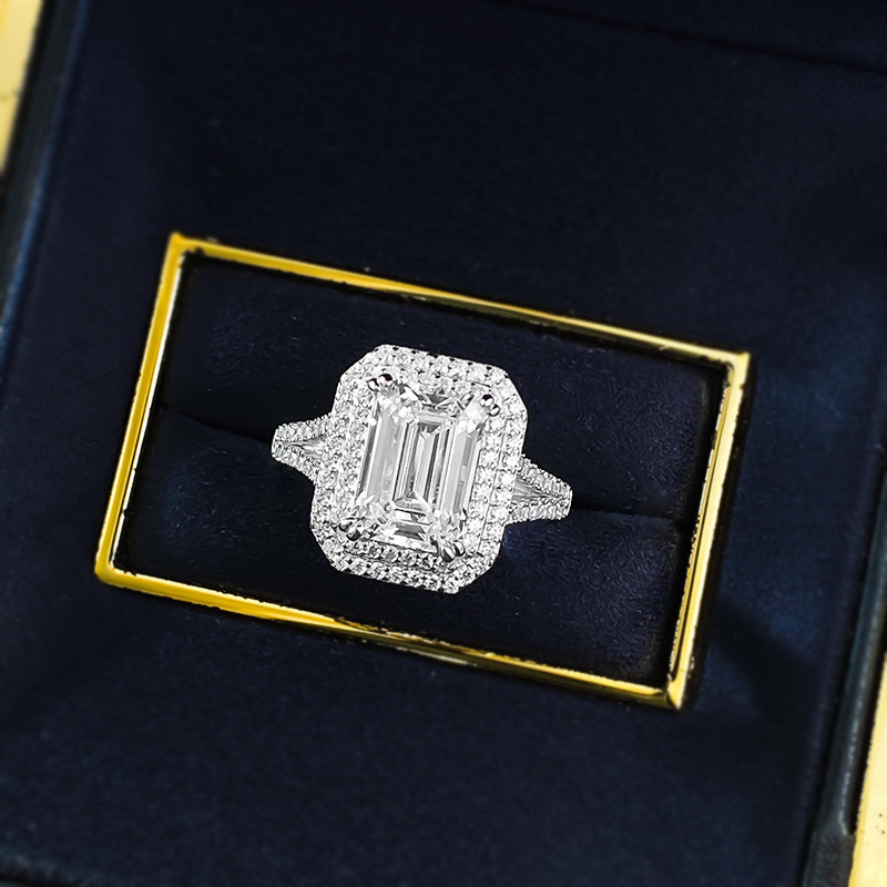 Hui Zhi Wing Jewelry New S Silver Luxury Inlaid 3.5 Emerald Cut White mond Ring for Women Elegant and High-end Feel