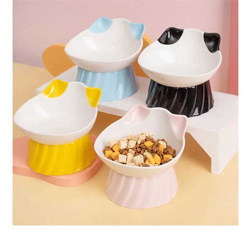 Dog Feeder High Foot Dog Bowl Neck Protector Cat Pet Food Water Bowl Anti-slip Binaural Pet Feeding Cat Accessorie Pets Bowls Y250806