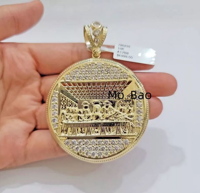 3 Piece Real Moissanite Round Cut Last Supper Circle Pendant 14K Yellow Gold Plated Fine Jewelry Series