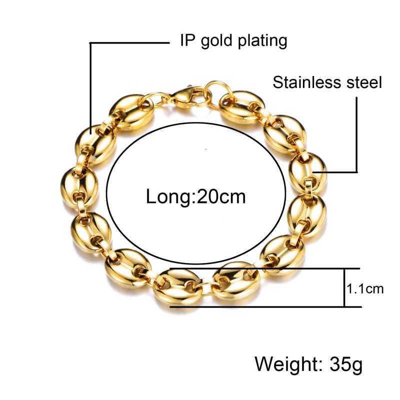 11MM Width Stainless Steel Coffee Beans Link Chain Bracelets Chain for Men Jewelry Silver Color W250807