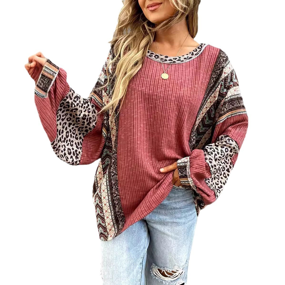 Free Shipping Designer Hoodie 2025 Autumn/winter Amazon Women's Casual Shirt Color Blocked Striped Round Neck Loose Women's Sportswear