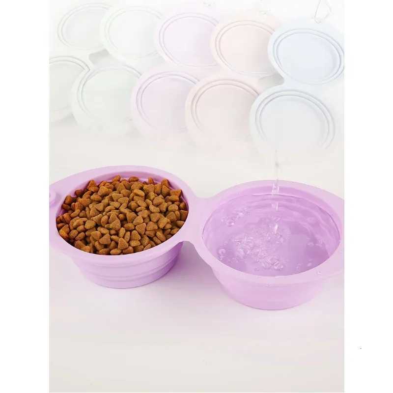 Foldable Dog Bowl Silicone Double Bowl Puppy Food Container Healthy Safety Pet Travel Drinking Bowl for Dogs Cat Feeder Dish Y250806