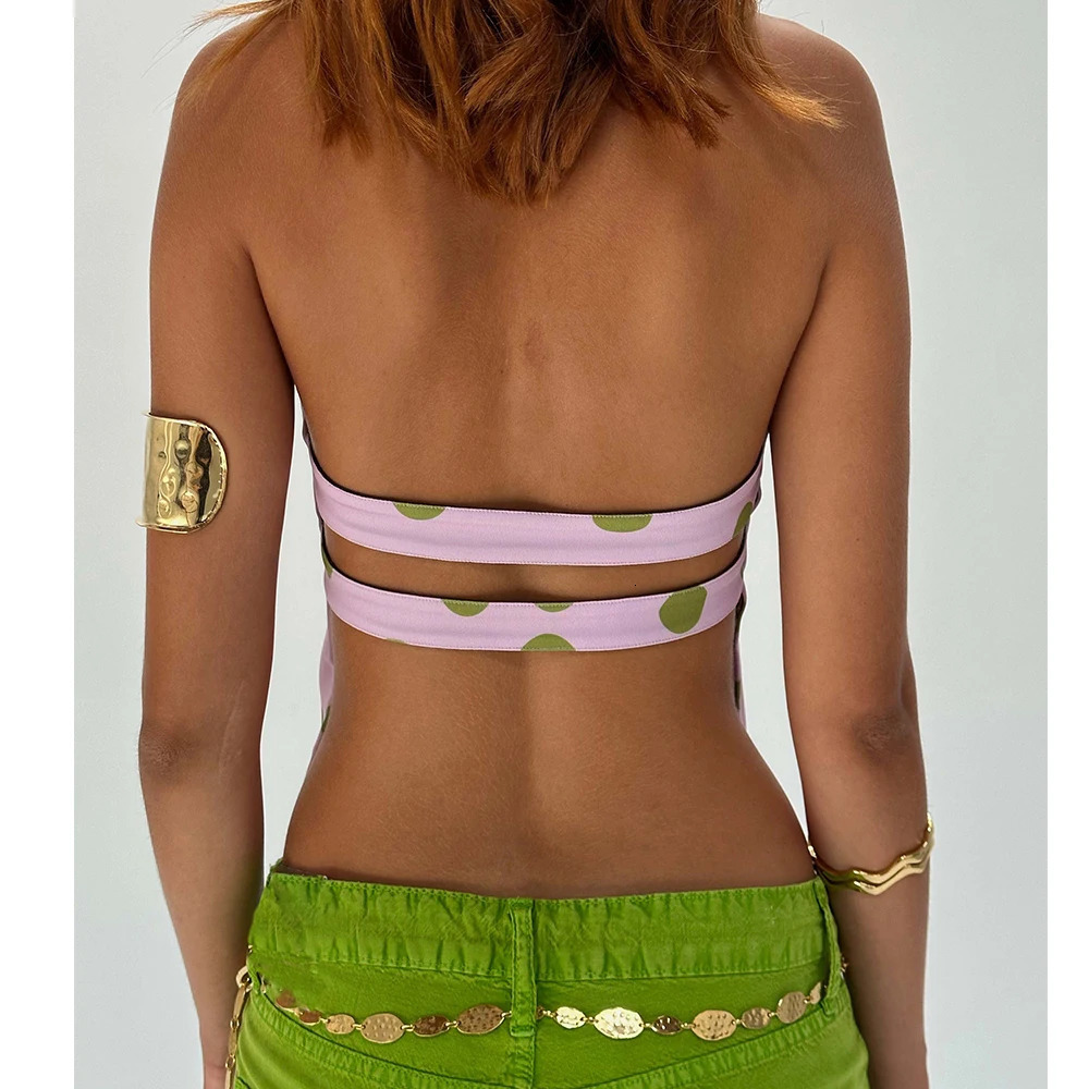 Women Vintage Y2k Fairy Floral Halter Neck Tops Coquette Boho Backless Sleeveless Tank Summer DotsFlower Print Cami Vest 250807