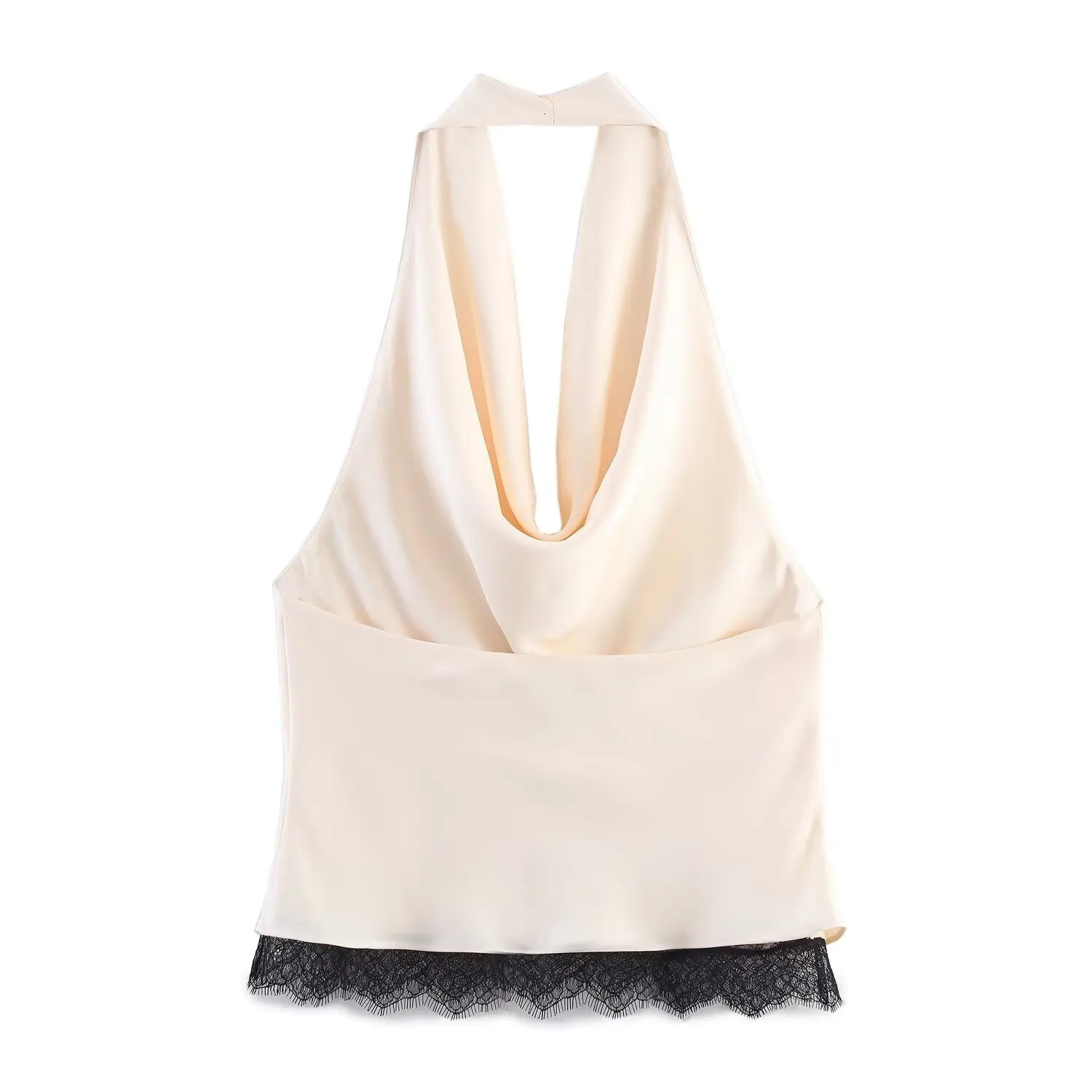 MYST ZA Summer Arrivals Womens Clothing Lace Decorated Satin Halter Collar Top Midi Skirt Set 250807