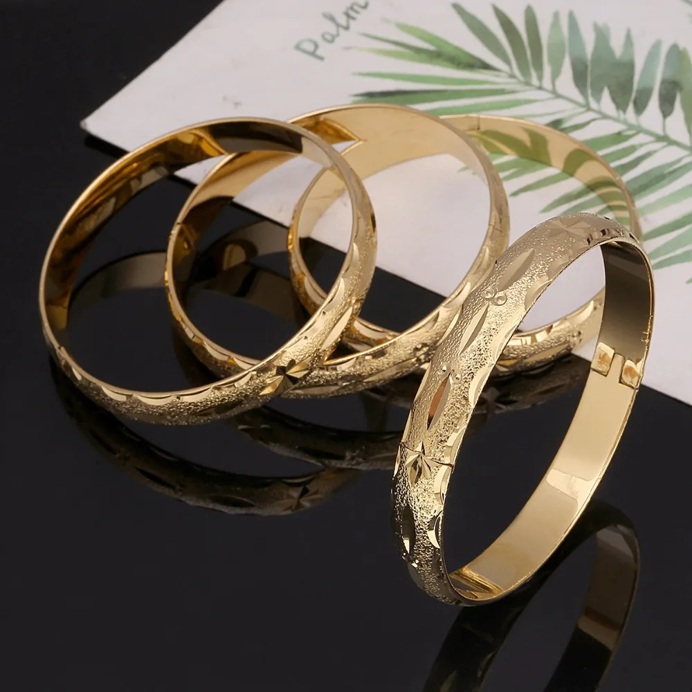 24k Gold Bangle for Women Gold Dubai Bride Wedding Ethiopian Bracelet Africa Bangle Arab Jewelry Gold Charm Bracelet 250805