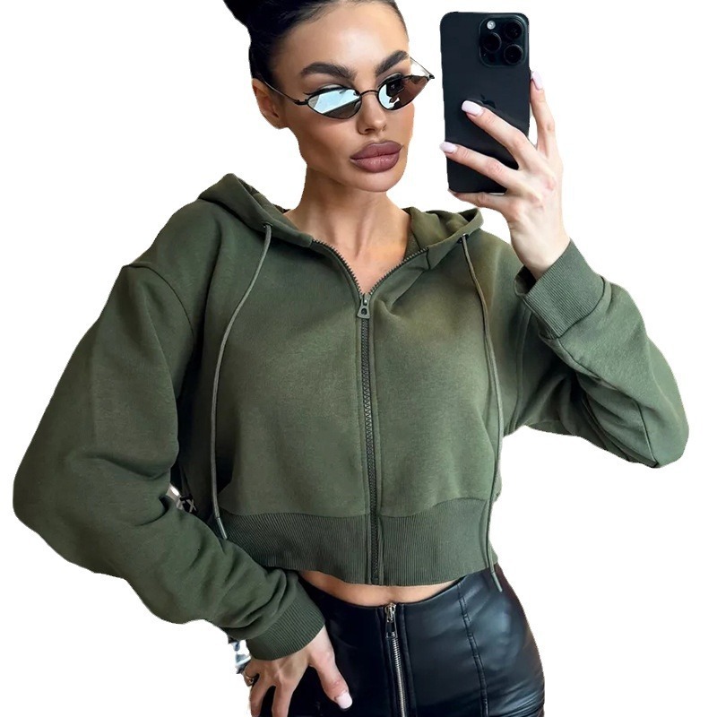 Free Shipping Designer Hoodie 2025 New Women's Long Sleeved Hooded Zipper Cardigan Sexy Exposed Waist Wool Sportswear
