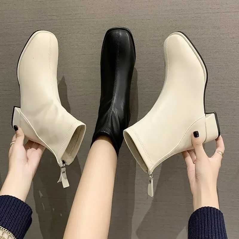 Elastic Socks Boots Fi Ankle Boots Women High Heel Thick Heel Square Toe Short Boots Women 2023 New Ladies Shoes XJ250807
