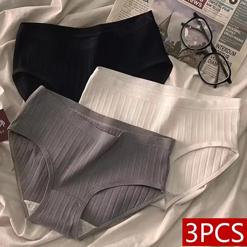 3PCSSet Sports Style Cotton Womens Panties Girls Underwear Breathable Mid Waist Shorts Sexy Lingerie Plus Size Solid Briefs 250807