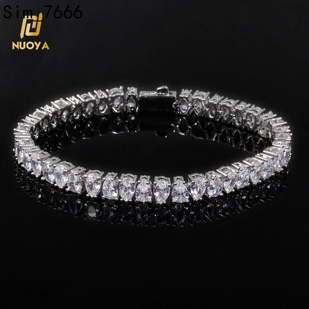 Silver Plated Hiphop Jewelry Teardrop Shaped Diamond Tennis Chain Bracelet Iced Out Cubic Moissaniteia Womens Tennis Bracelet
