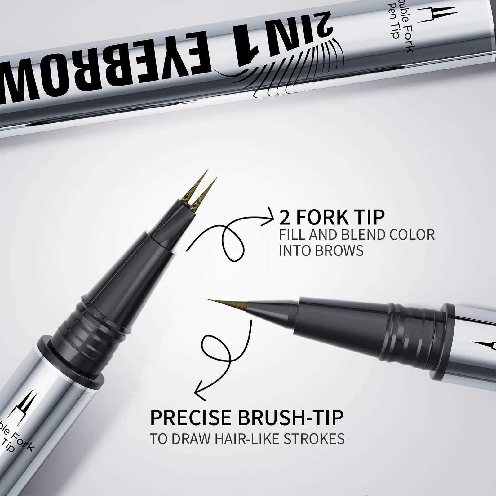 Two-pronged Eyebrow Pencil Waterproof Two-in-one Liquid Eyebrow Pencil Curved Eyebrow Pen With Fork And Precise Brush Tip Makeup W250807
