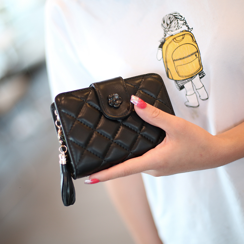 Free Shipping Designer Luxury Women's Fashionable Zipper New Diamond Wallet Korean Style Short Style Trendy Folding Student Coin Bag Casual Card 