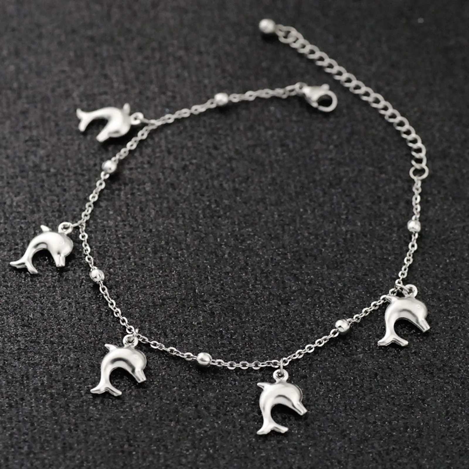 Stainless Steel Ocean Shell Star Dolphin Pendant Anklet Silver Color Chain Anklet Women Summer Beach Barefoot Sandal Jewelry1PC Y250805