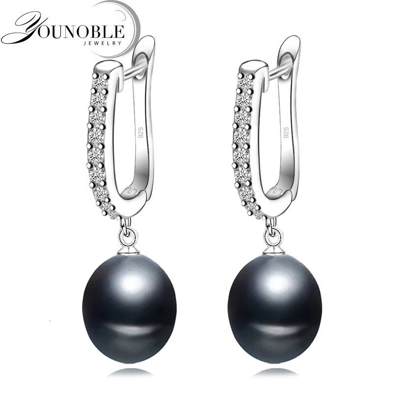 Real Black Natural Pearl Earrings WomanBridal 925 Sterling Silver Freshwater Pearl Drop Earrings Wife Mother Birthday Gift Pink 250805