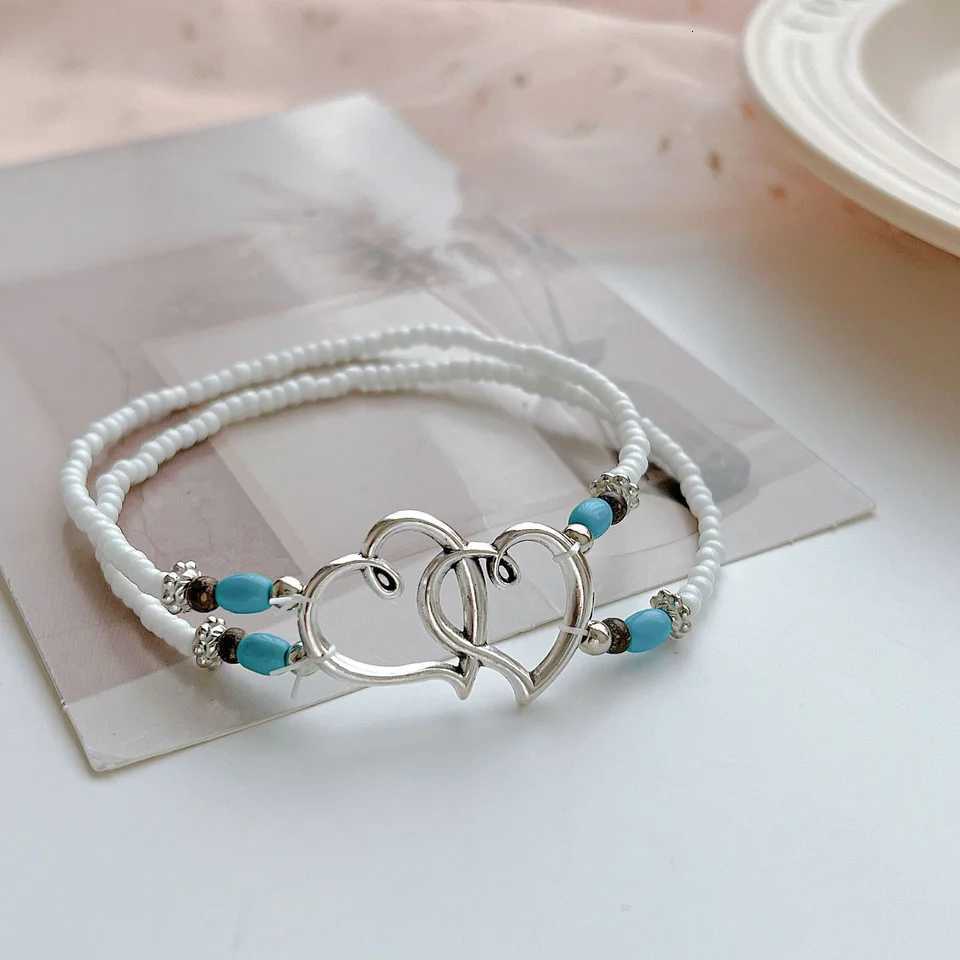 Summer Beach Boho Double Heart Anklets for Women Fashion Shell Starfish Ankle on Leg Barefoot Handcraft Chain Jewelry Y250805