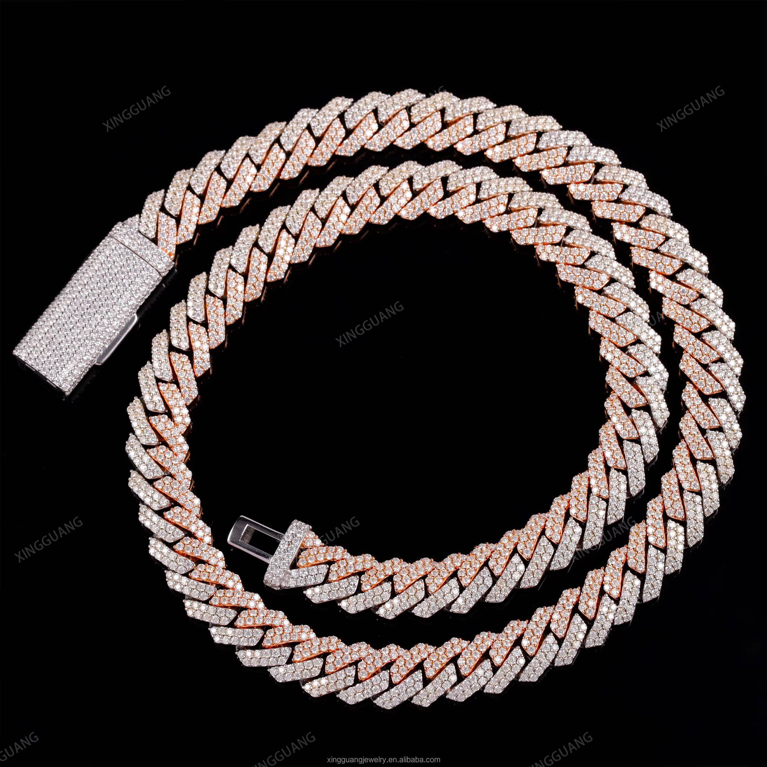 New Arrival 2024 Rose 15mm Full Diamond S925 Silver Necklace Pass Diamond Tester VVS Moissanite Cuban Chain