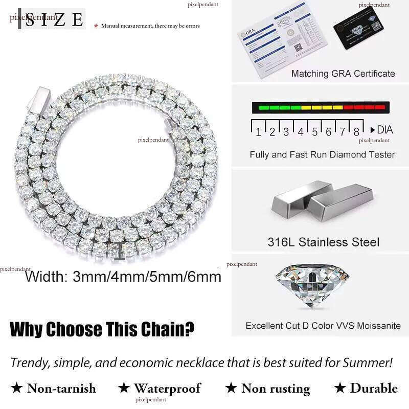 Non Tarnish Waterproof Jewelry PVD Gold Plated Stainless Steel VVS Moissanite Dia Classic Tennis Bracelet Chain Necklace