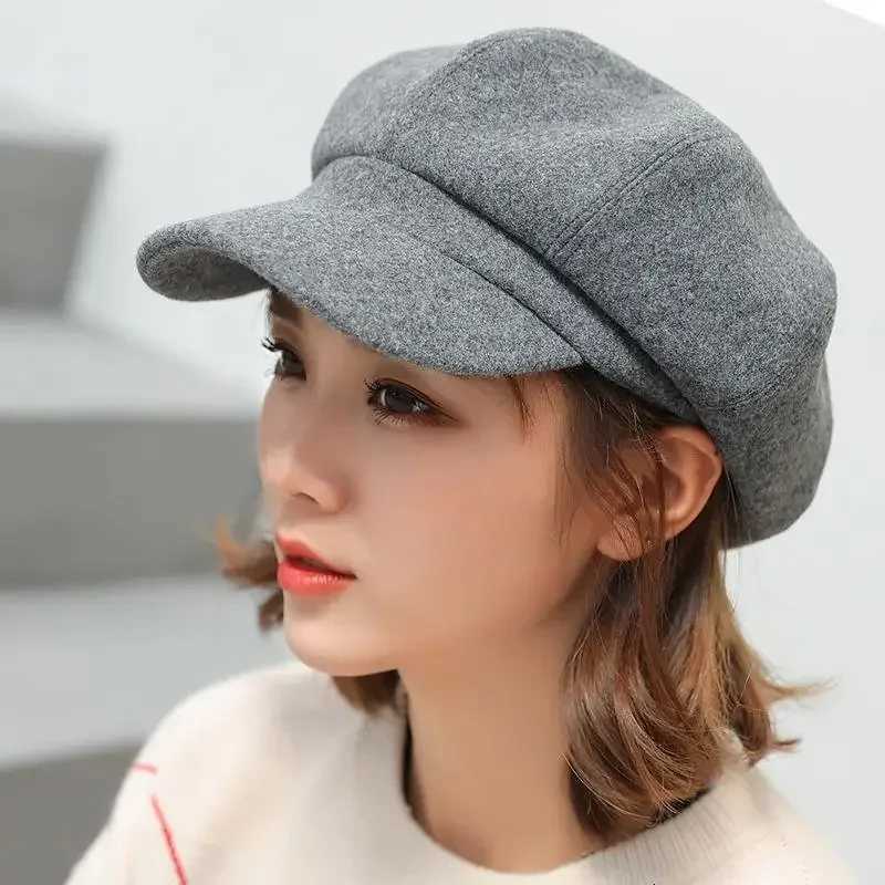 Autumn Winter Hats for Women Solid Plain Octagonal Newsboy Cap Men Ladies Casual Wool Hat Winter Beret Women Painter Cap XJ250807