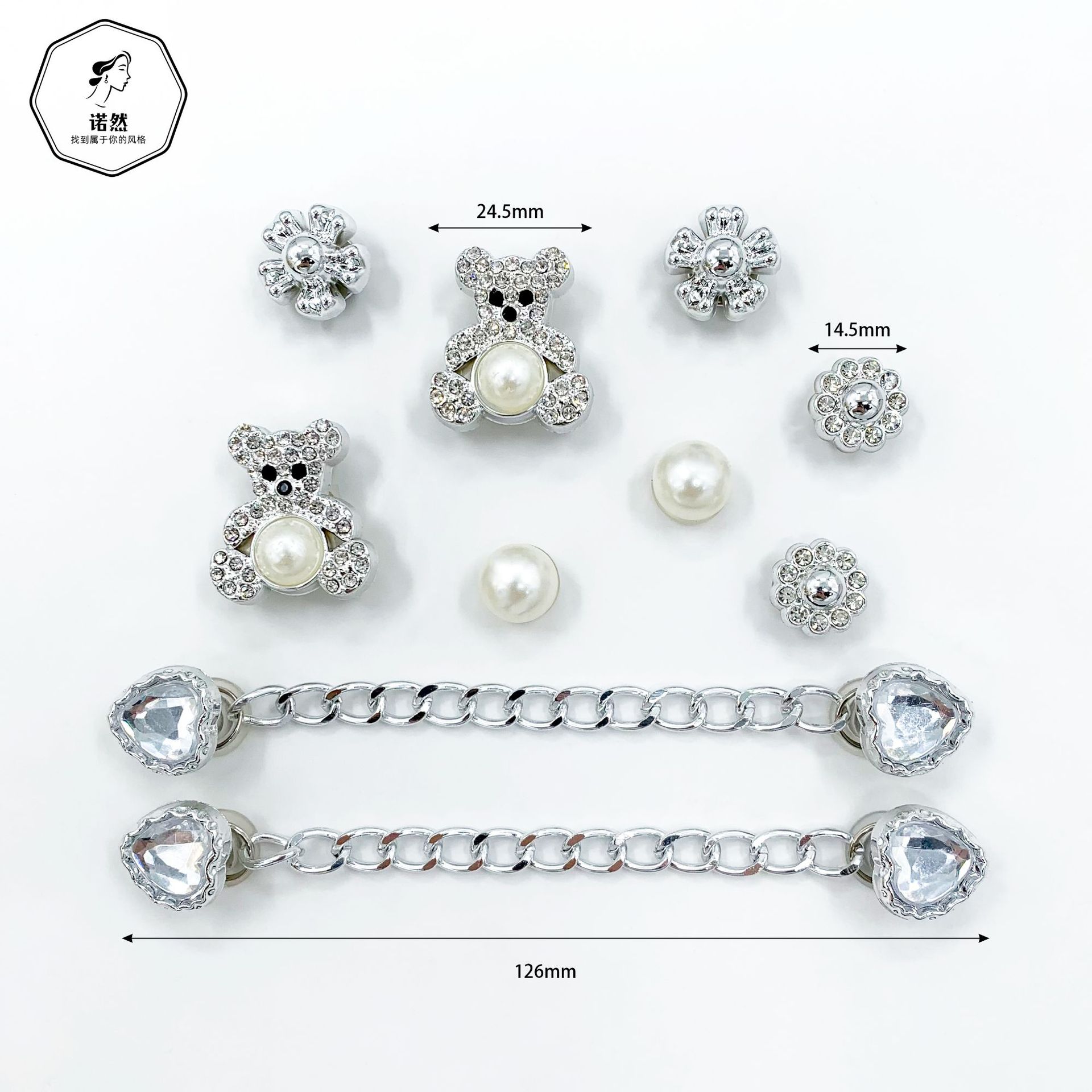 rhinestone bear chain heart shoe decoration set fashionable DIY shoe accessories suitable for sandals and chlorine ABS material Z250402