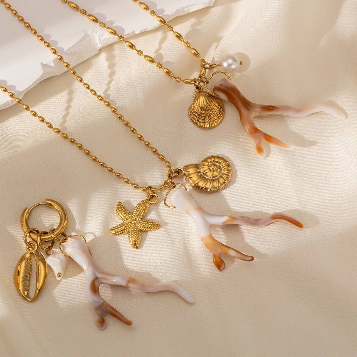 Stainless Steel White Coral Coarse Rope Woven Necklace Jewelry for Women