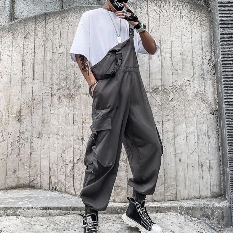 Mens Jumpsuit Womens Suspenders Hiphop Overalls Pants Male Loose Casual Long Trousers Solid Color Pockets Cargo 250804