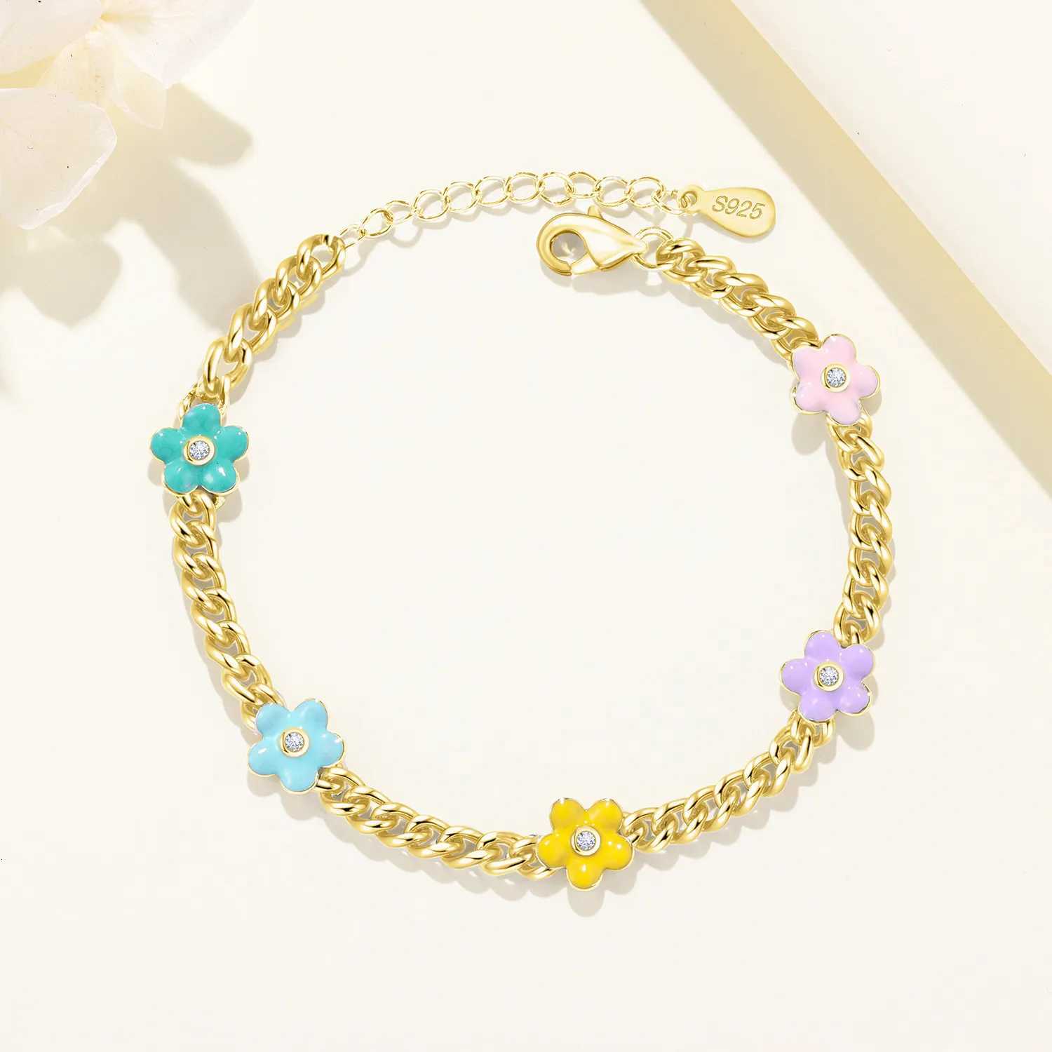 Orstarry New 925 Sterling Silver Cute And Colorful Flower Bracelet Chain Link Women Bracelet Festival Jewelry Party Trendy Gifts W250807