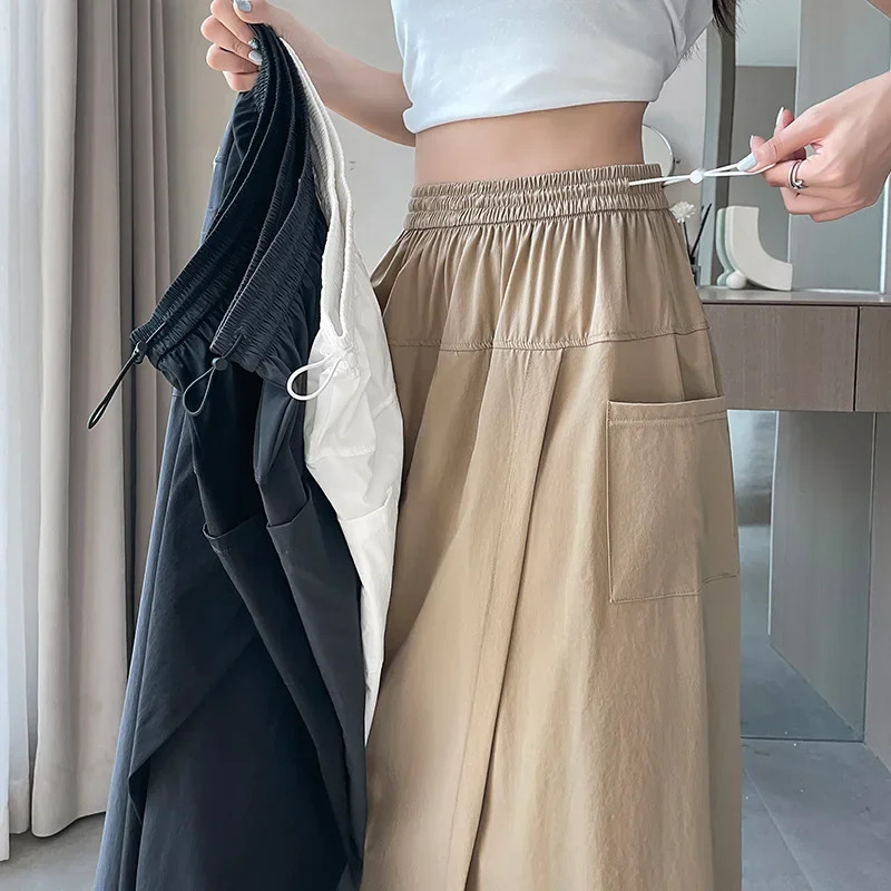 Plus Size High Waist A Line Mini Skirt Wide Leg Pants Quick Dry Womens Workwear Trousers Summer Arrival plus Casua 250805