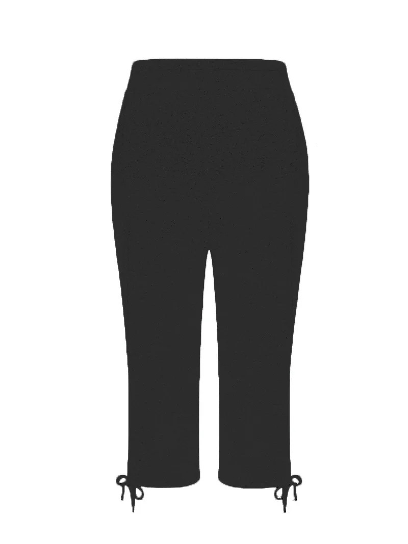 Plus size springsummerautumn stretch seven point jogging pants for women with drawstring at the waist fashionable pure blac 250805