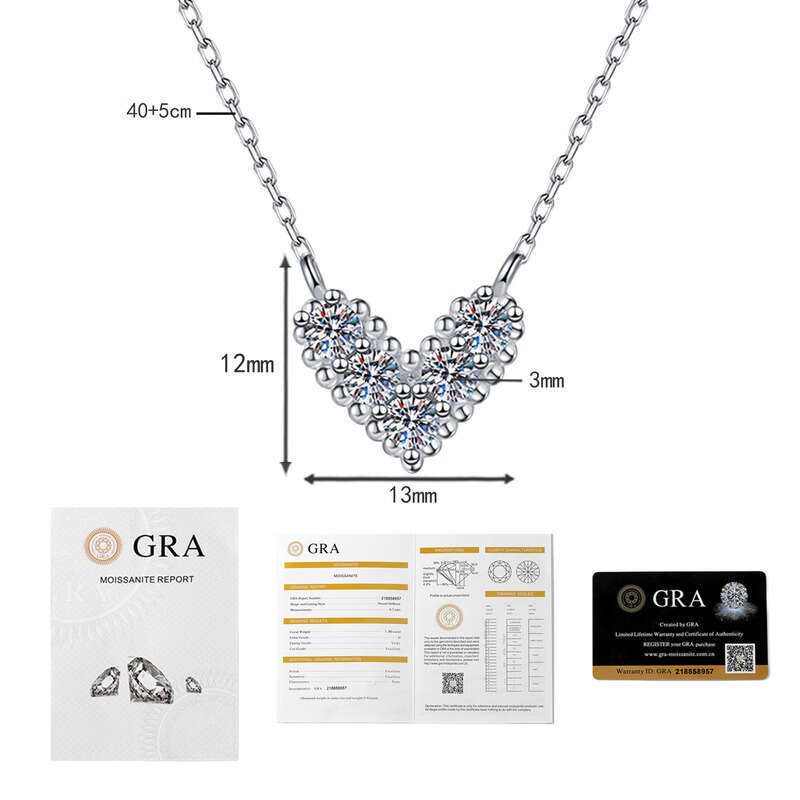 Moissanite Sier V-shaped Heart Necklace Elegant Heart-shaped Collarbone Chain Light Niche Accessories Choker