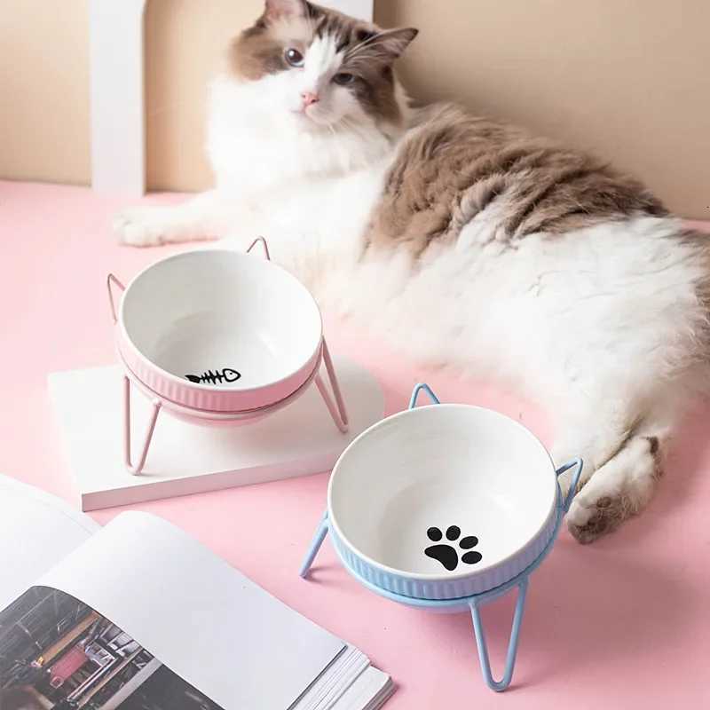 Fashion Cartoon Ceramic Pet Bowl Protect The Spine Table High Foot Dog Feeder Dog and Cat Cartoon Bowl Pet Supplies Accessories Y250806