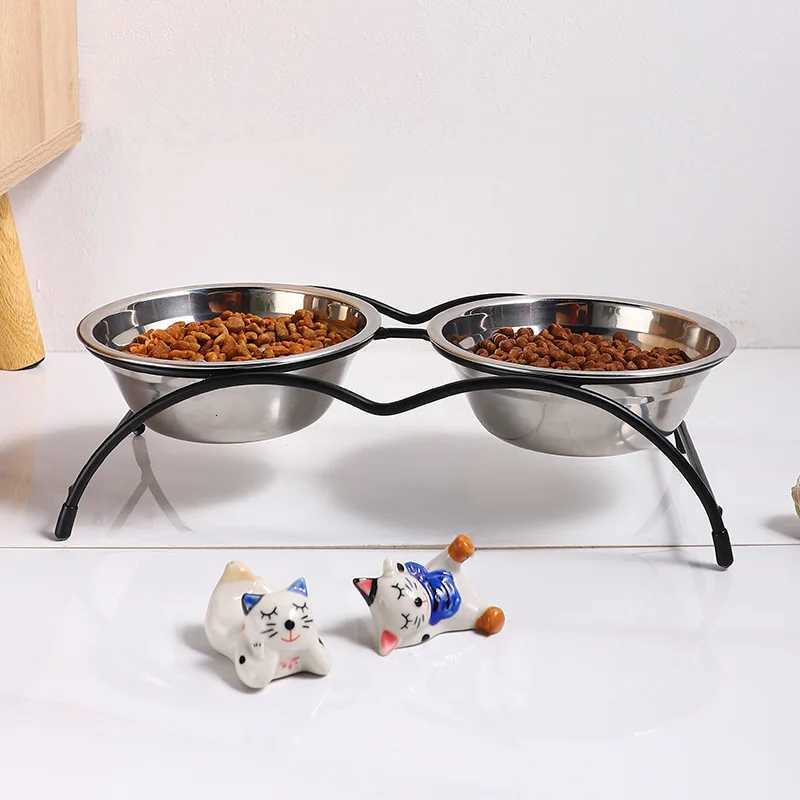 Fashion Stainless Steel Double Dog Bowls with Anti Slip Rack Safe Durable Pet Feeding Supplies for Dogs Cats Pet Accessories Y250806