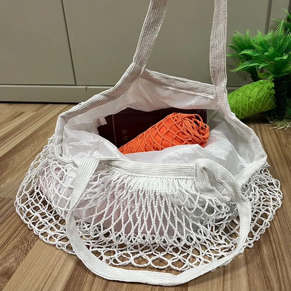 Reusable Grocery Bags Fruit Vegetable Net Bag Washable Cotton Mesh String Organic Organizer Handbag Short Handle Top-Handle Bags 250804