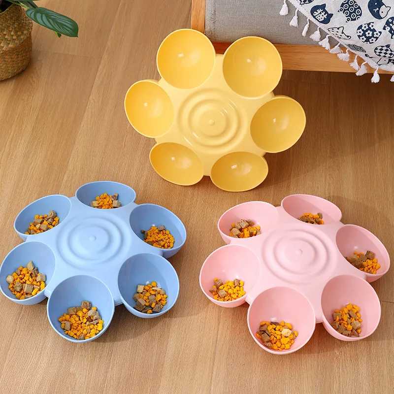 Six-in-one Dog Bowl Puppy Slow feeder Dog Bowl Cat Water Bottle flower-shaped cat Water feeding bowl Healthy Eating plate Pet ac Y250806