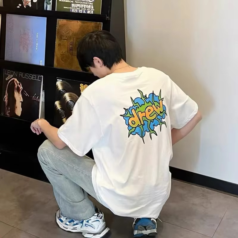 Drew House Fashion Mens Clothing Printing logo T shirt men's and women's printed loose short sleeve T-shirt Designer luxury