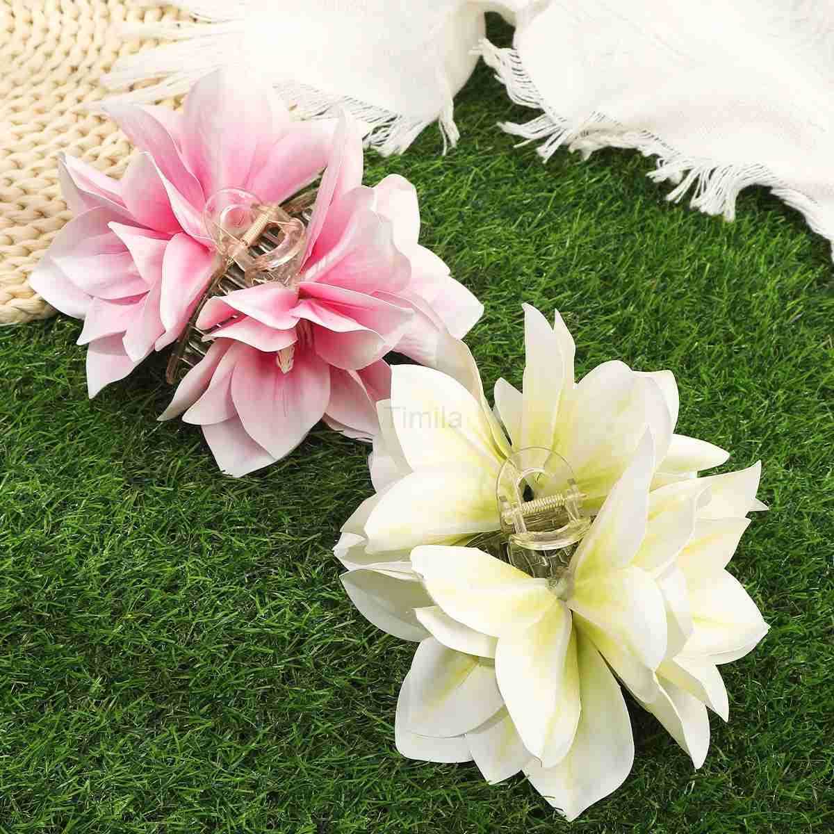Large Flower Hair Claw Women Wedding White Pink Hair Clip Crab Fashion Girls Ponytail Clip Hair Accessories U250807