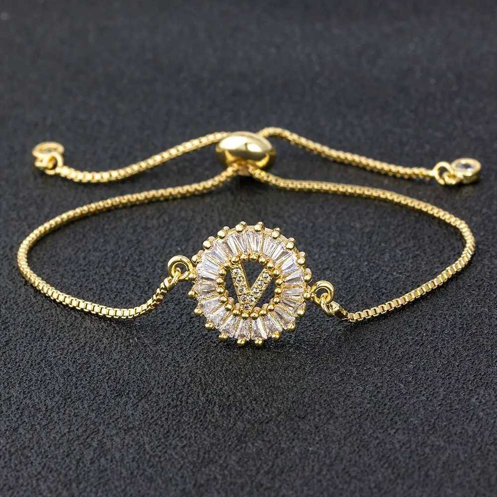 Nidin Hot A-Z Initial Micro Pave Cubic Zircon Letter Men Charm Chain Bracelets Adjustable For Women Jewelry Lovers Gift Bangle W250807