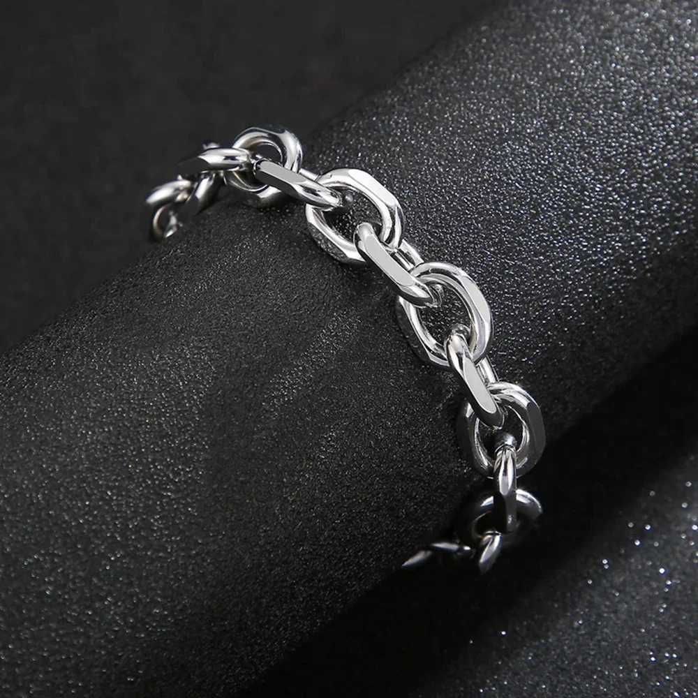 Punk Heavy Beveled Cable Chain Bracelet for Women Men Stainless Steel Chunky Thick Link Chain Bracelet Grunge Y2K Bracelet W250807