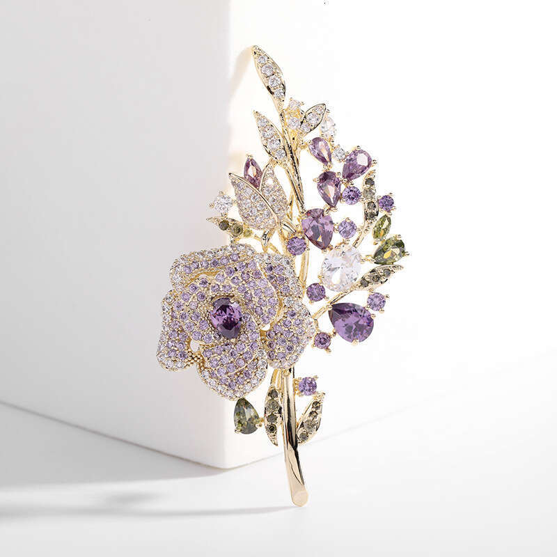 Korean Heavy Industry Pink Zircon Rose Bouquet Elegant Suit Cheongsam Brooch Pin for Women