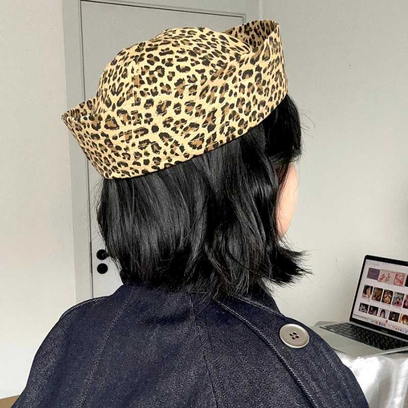 2023 Y2K Leopard Print Bow Sailor Hat Spring and Summer Thin Fashion Corn Personalized Beret for Womens Hats XJ250807
