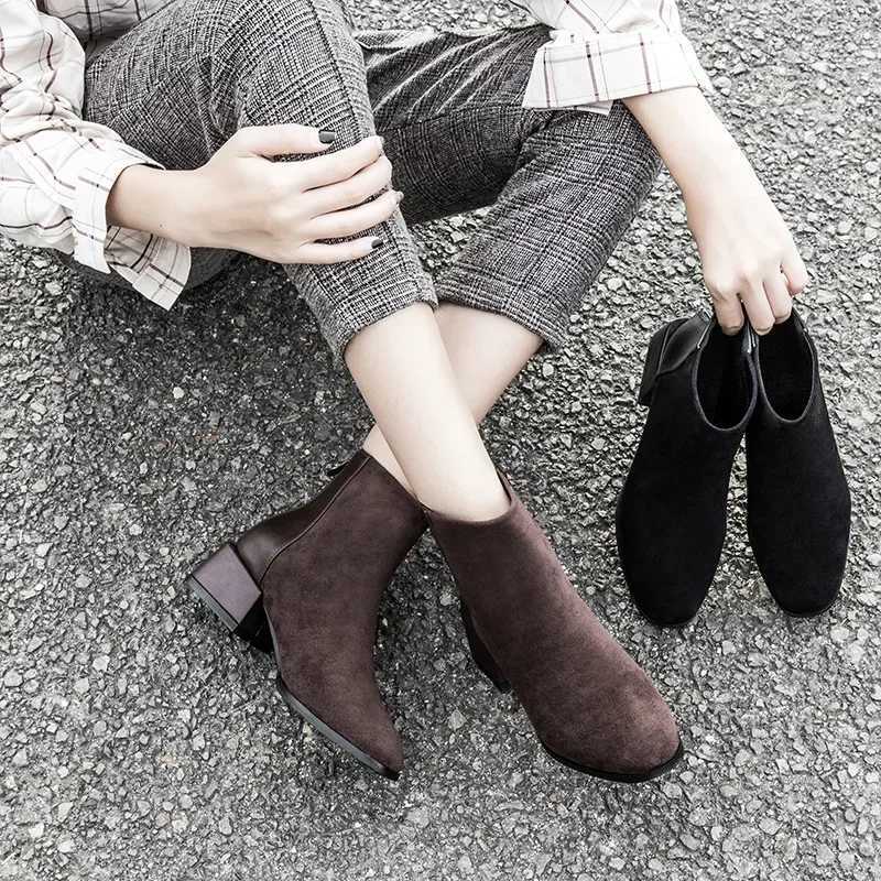 Cow Suede Ankle Modern Boots Spring/Autumn Square Toe Womens Shoes Sale 2024 New Mid Heel Solid Ccise Womens Boots XJ250807