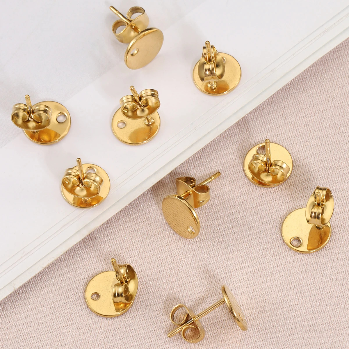 10pcs No Fade Stainless Steel Round Blank Post Earring Studs Base Pins With Plug Ear Back for Jewelry Making DIY Supply 250804
