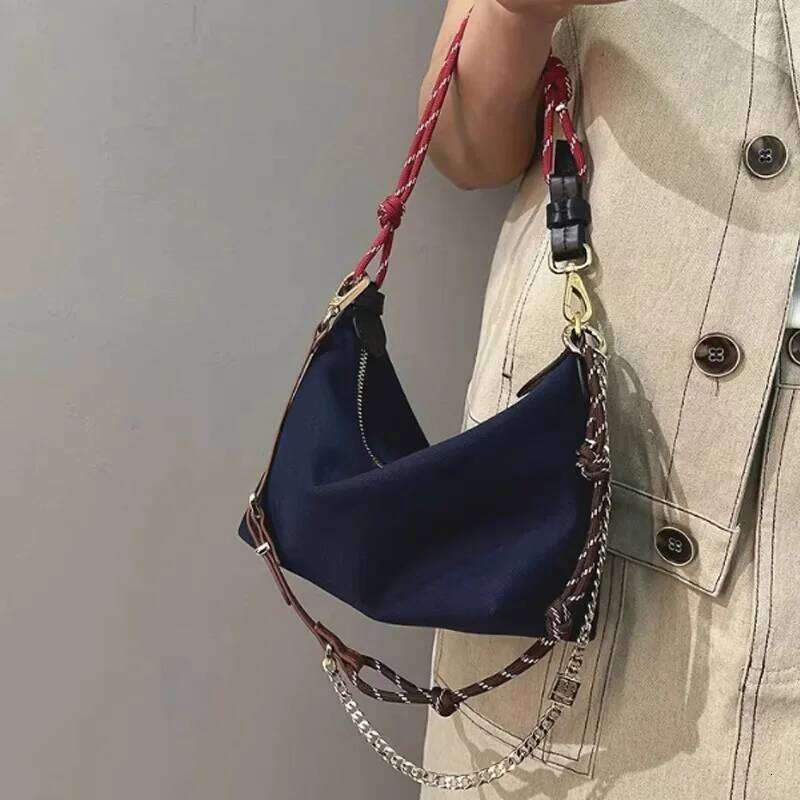 Women's Handbags Canvas Lunch Box Contrast Color Surf Rope Shoulder Messenger Large Capacity Quality Dumpling Armpit Bag
