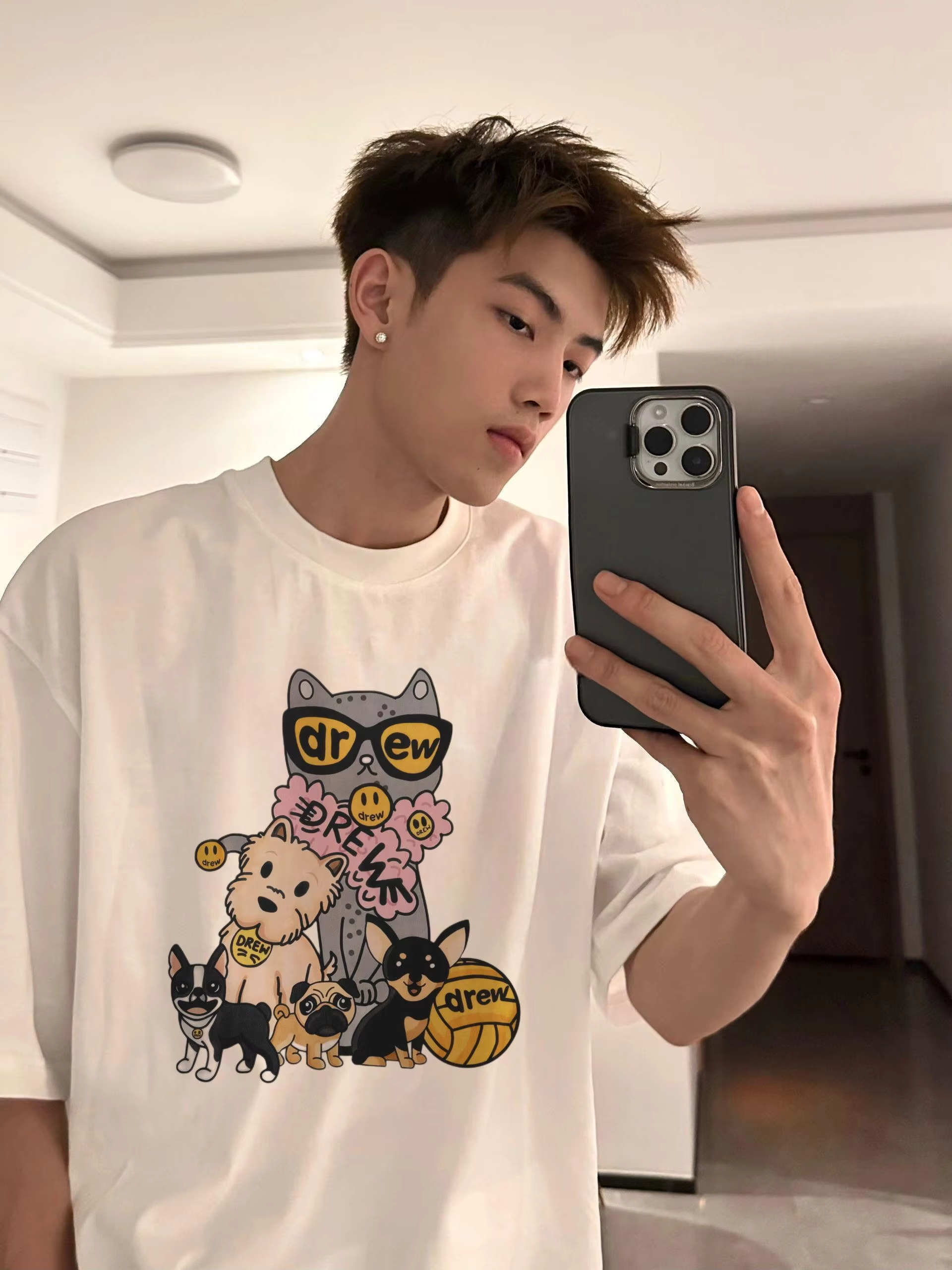 Drew House New Mens Clothing cartoon print T shirt men's and women's printed loose short sleeve T-shirt Designer luxury